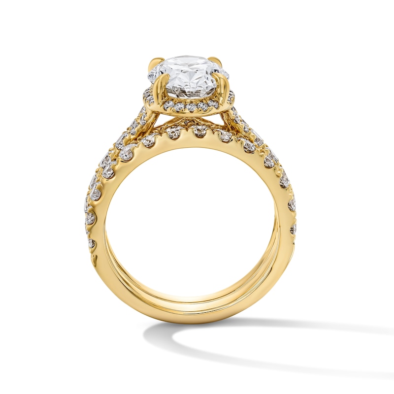 Main Image 3 of 4-1/2 CT. T.W. Oval Certified Lab-Grown Diamond Frame Bridal Set in 14K Gold (F/VS2)