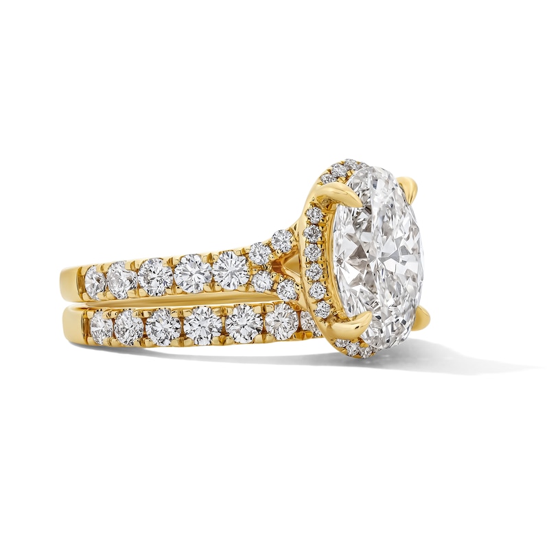Main Image 4 of 4-1/2 CT. T.W. Oval Certified Lab-Grown Diamond Frame Bridal Set in 14K Gold (F/VS2)
