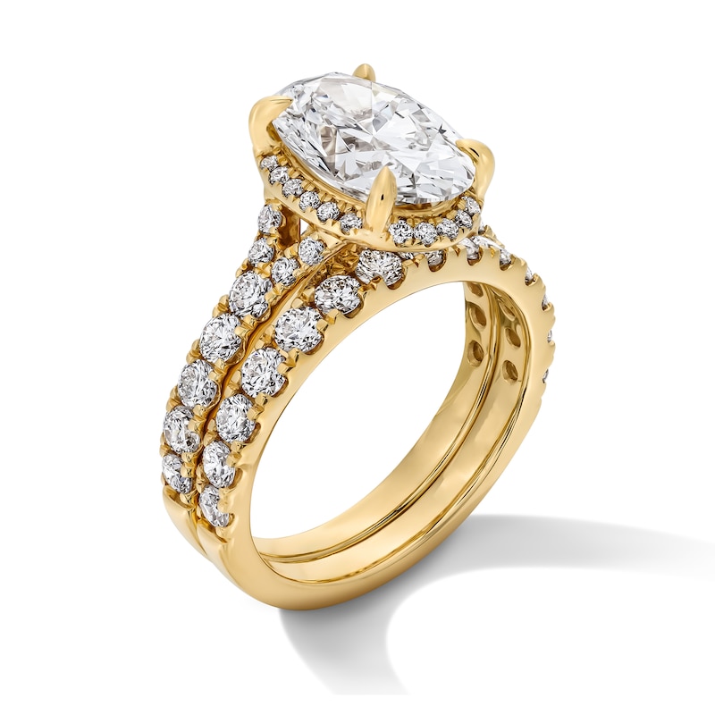 Main Image 5 of 4-1/2 CT. T.W. Oval Certified Lab-Grown Diamond Frame Bridal Set in 14K Gold (F/VS2)
