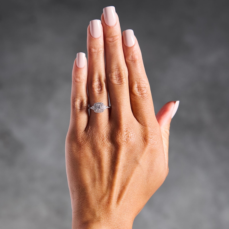 Main Image 2 of 1/2 CT. T.W. Lab-Grown Diamond Cushion Frame Engagement Ring in 10K White Gold (F/S12)