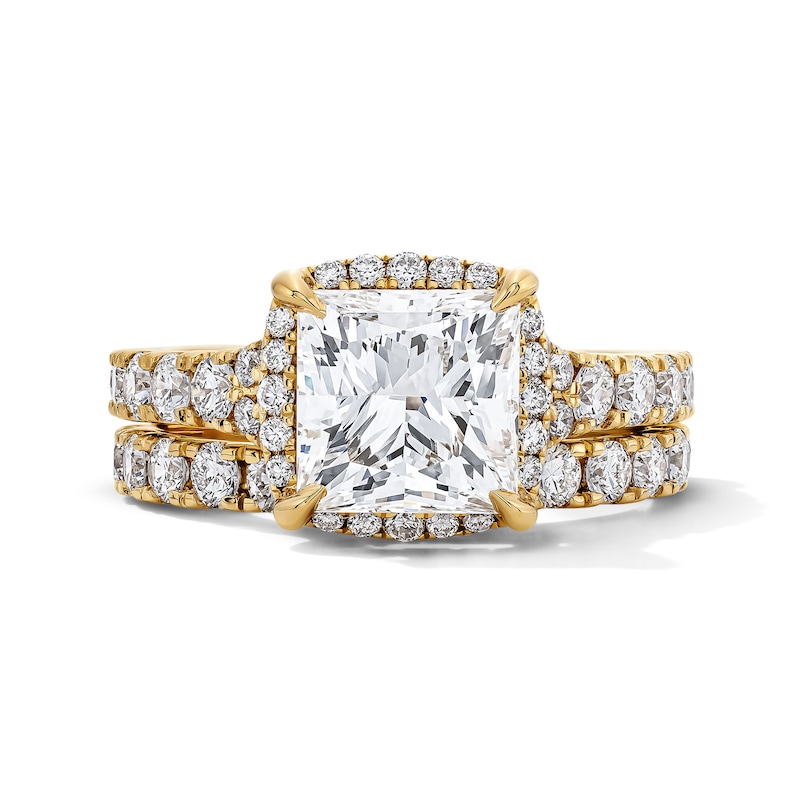 Main Image 1 of 4-1/2 CT. T.W. Princess-Cut Certified Lab-Grown Diamond Frame Bridal Set in 14K Gold (F/VS2)