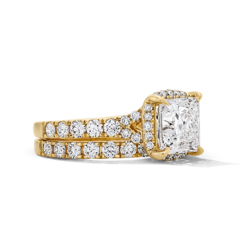 Main Image 4 of 4-1/2 CT. T.W. Princess-Cut Certified Lab-Grown Diamond Frame Bridal Set in 14K Gold (F/VS2)