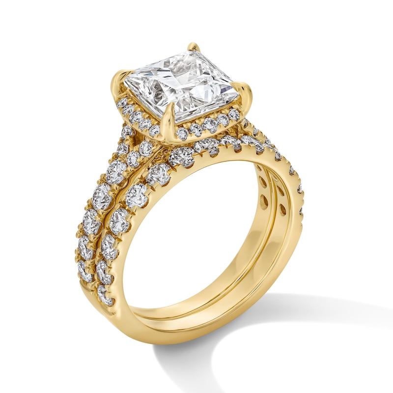 Main Image 5 of 4-1/2 CT. T.W. Princess-Cut Certified Lab-Grown Diamond Frame Bridal Set in 14K Gold (F/VS2)