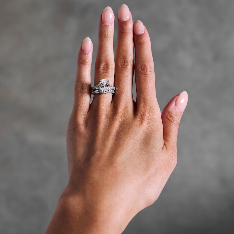 Main Image 2 of 4-1/2 CT. T.W. Oval Certified Lab-Grown Diamond Frame Bridal Set in 14K White Gold (F/VS2)
