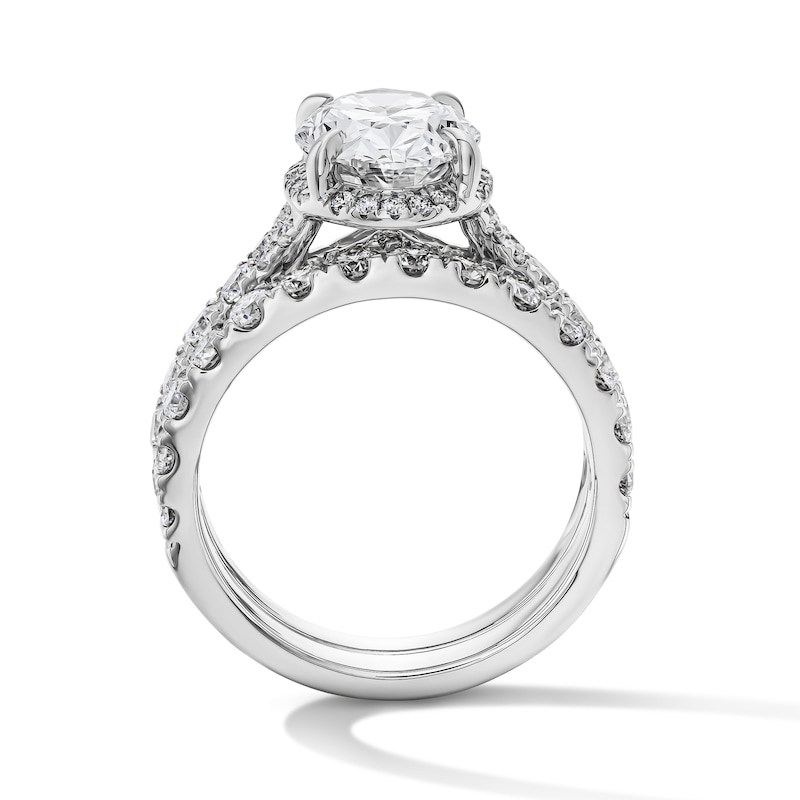 Main Image 3 of 4-1/2 CT. T.W. Oval Certified Lab-Grown Diamond Frame Bridal Set in 14K White Gold (F/VS2)