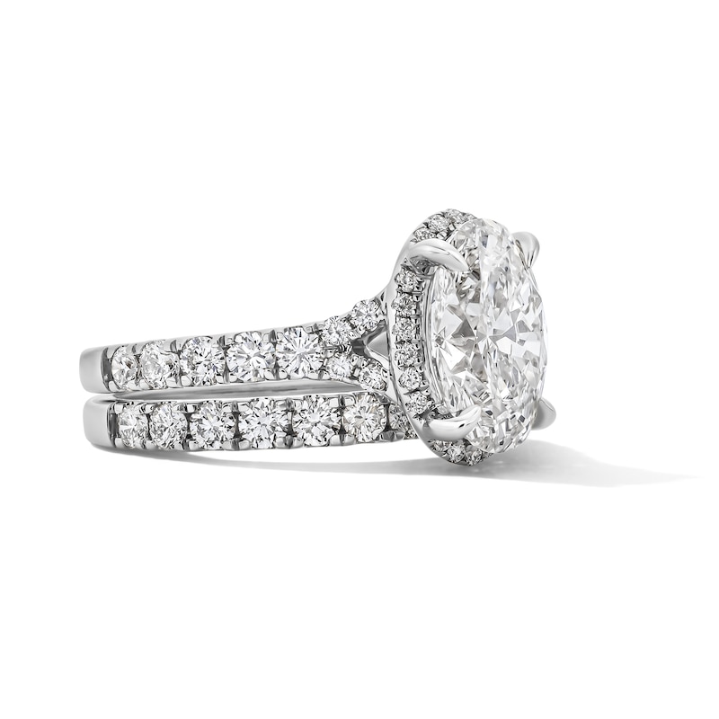 Main Image 4 of 4-1/2 CT. T.W. Oval Certified Lab-Grown Diamond Frame Bridal Set in 14K White Gold (F/VS2)