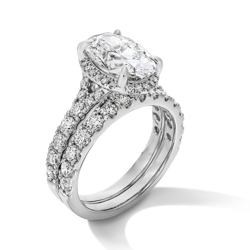 Main Image 5 of 4-1/2 CT. T.W. Oval Certified Lab-Grown Diamond Frame Bridal Set in 14K White Gold (F/VS2)