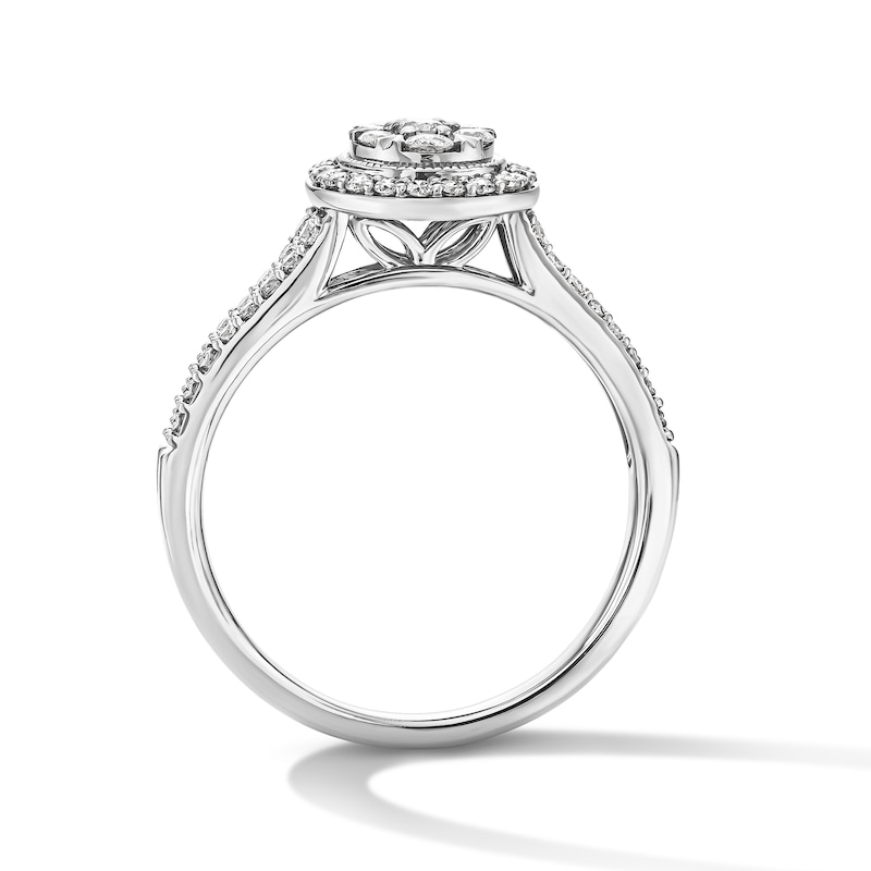 Main Image 3 of 1/2 CT. T.W. Pear-Shaped Multi-Diamond Frame Split Shank Engagement Ring in 10K White Gold