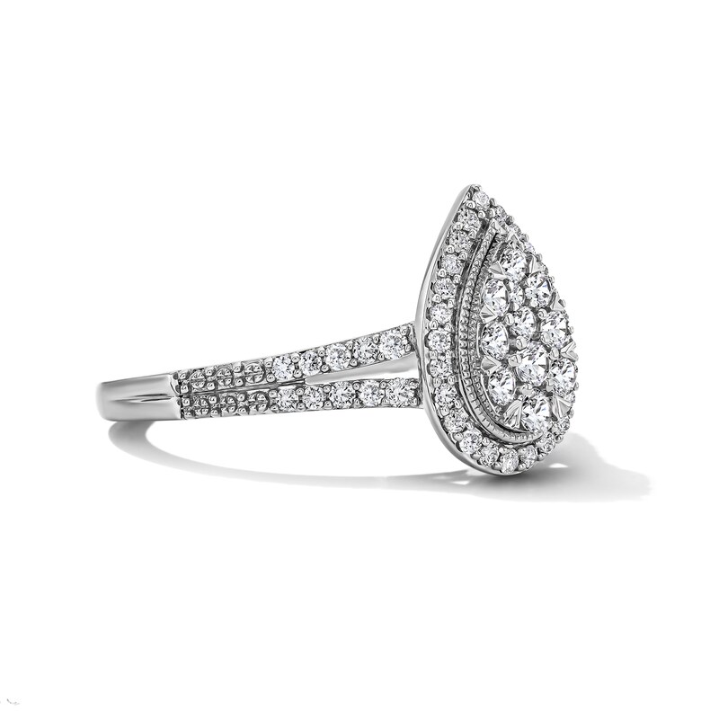 Main Image 4 of 1/2 CT. T.W. Pear-Shaped Multi-Diamond Frame Split Shank Engagement Ring in 10K White Gold