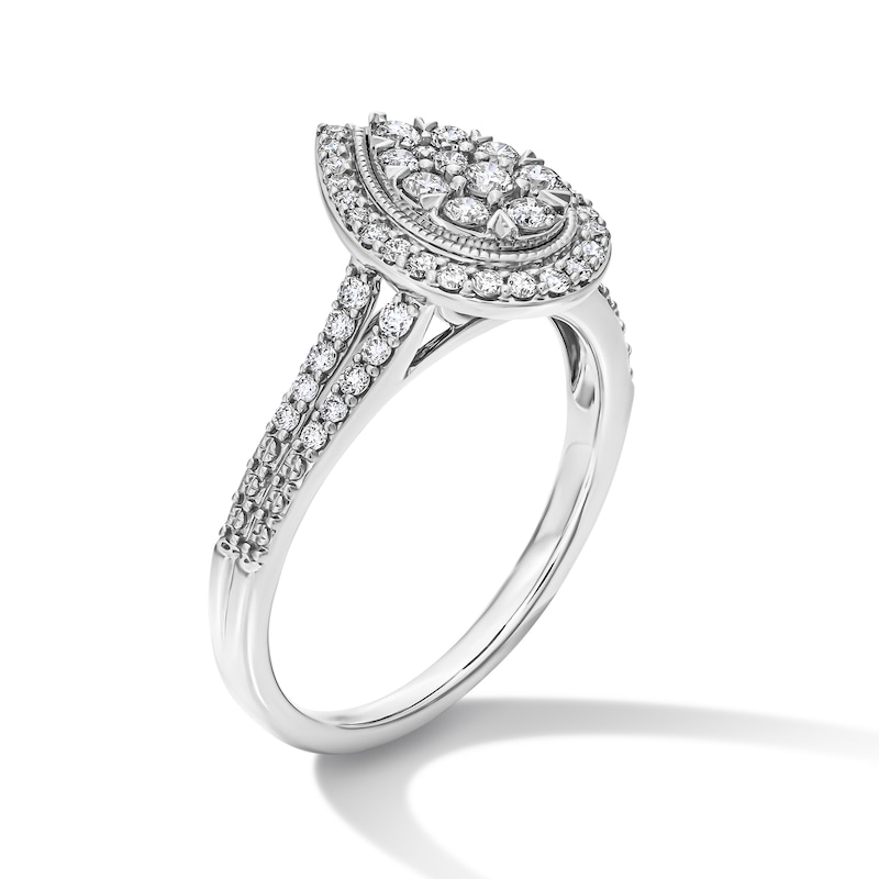Main Image 5 of 1/2 CT. T.W. Pear-Shaped Multi-Diamond Frame Split Shank Engagement Ring in 10K White Gold
