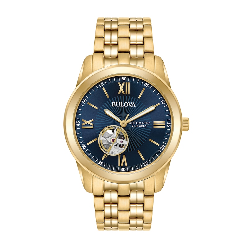 Main Image 1 of Men’s Bulova Classic Gold-Tone IP Automatic Chronograph Watch with Blue Dial (Model: 97A131)