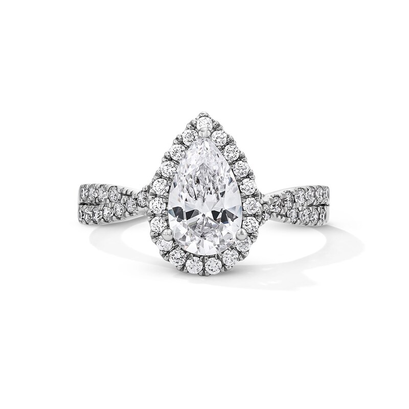 Main Image 1 of 1-3/8 CT.T.W. Pear-Shaped Certified Lab-Grown Diamond Frame Ring in 14K White Gold (F/VS2)
