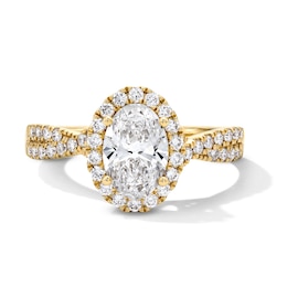 1-3/8 CT. T.W. Certified Oval Lab-Grown Diamond Frame Bridal Set in 14K Yellow Gold (F/VS2)