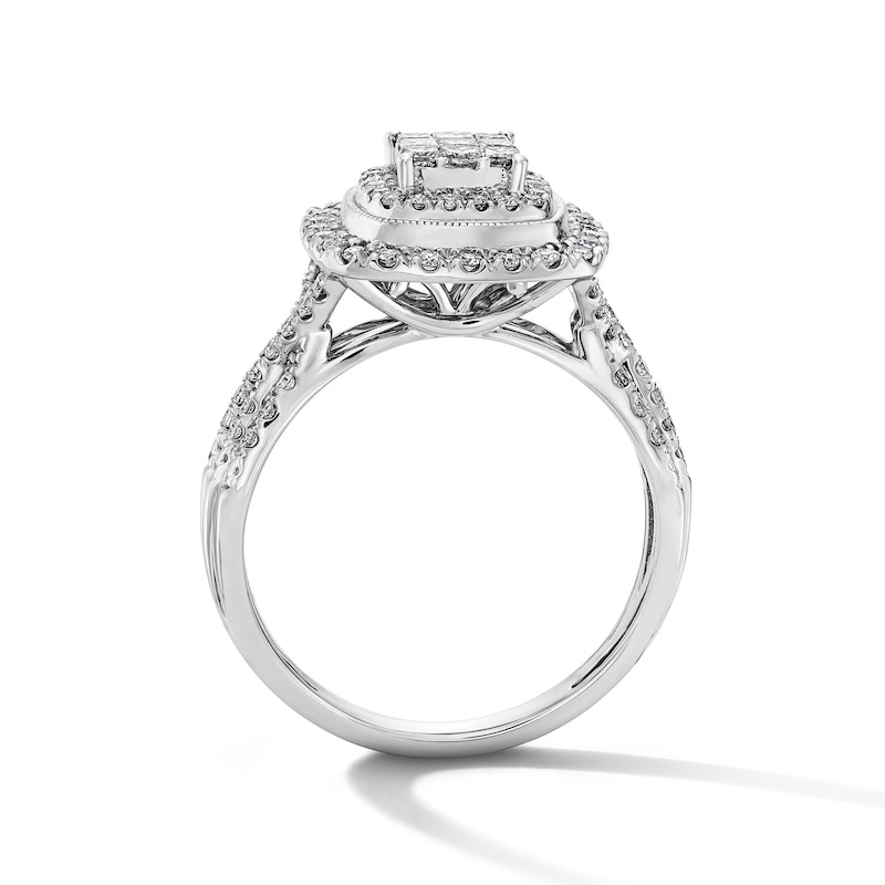 Main Image 3 of 3/4 CT. T.W. Princess-Cut Multi-Diamond Double Cushion Frame Multi-Row Engagement Ring in 10K White Gold