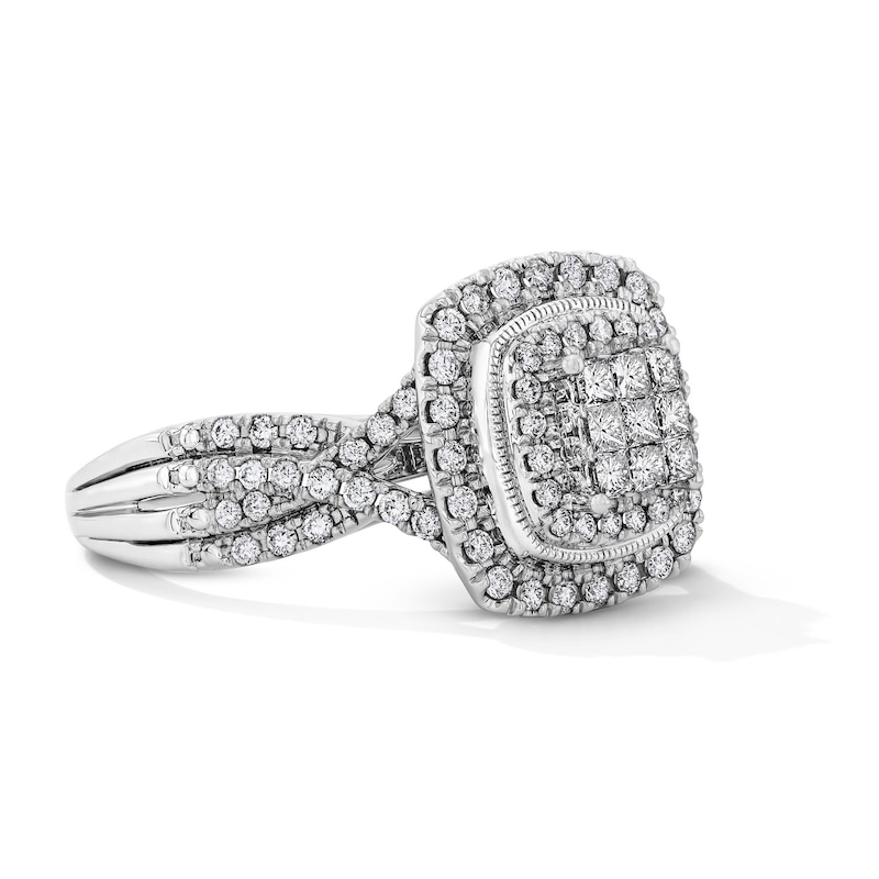 Main Image 4 of 3/4 CT. T.W. Princess-Cut Multi-Diamond Double Cushion Frame Multi-Row Engagement Ring in 10K White Gold