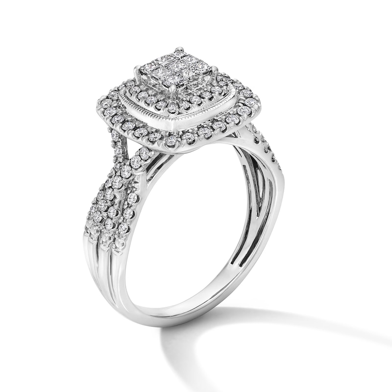 Main Image 5 of 3/4 CT. T.W. Princess-Cut Multi-Diamond Double Cushion Frame Multi-Row Engagement Ring in 10K White Gold