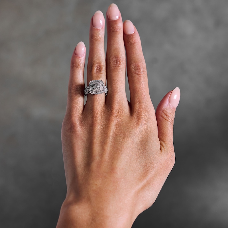 Main Image 2 of 3/4 CT. T.W. Multi-Stone Diamond Double-Frame Engagement Ring in 10K White Gold