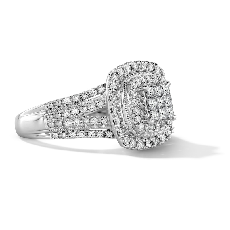 Main Image 4 of 3/4 CT. T.W. Multi-Stone Diamond Double-Frame Engagement Ring in 10K White Gold