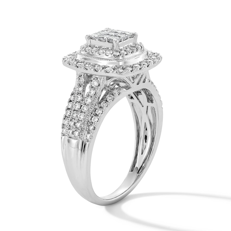 Main Image 5 of 3/4 CT. T.W. Multi-Stone Diamond Double-Frame Engagement Ring in 10K White Gold