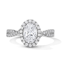 1-3/8 CT. T.W. Oval-Cut Certified Lab-Grown Diamond Halo Ring in 14K White Gold (F/VS2)