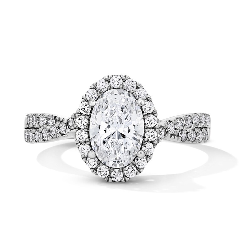 Main Image 1 of 1-3/8 CT. T.W. Oval-Cut Certified Lab-Grown Diamond Halo Ring in 14K White Gold (F/VS2)