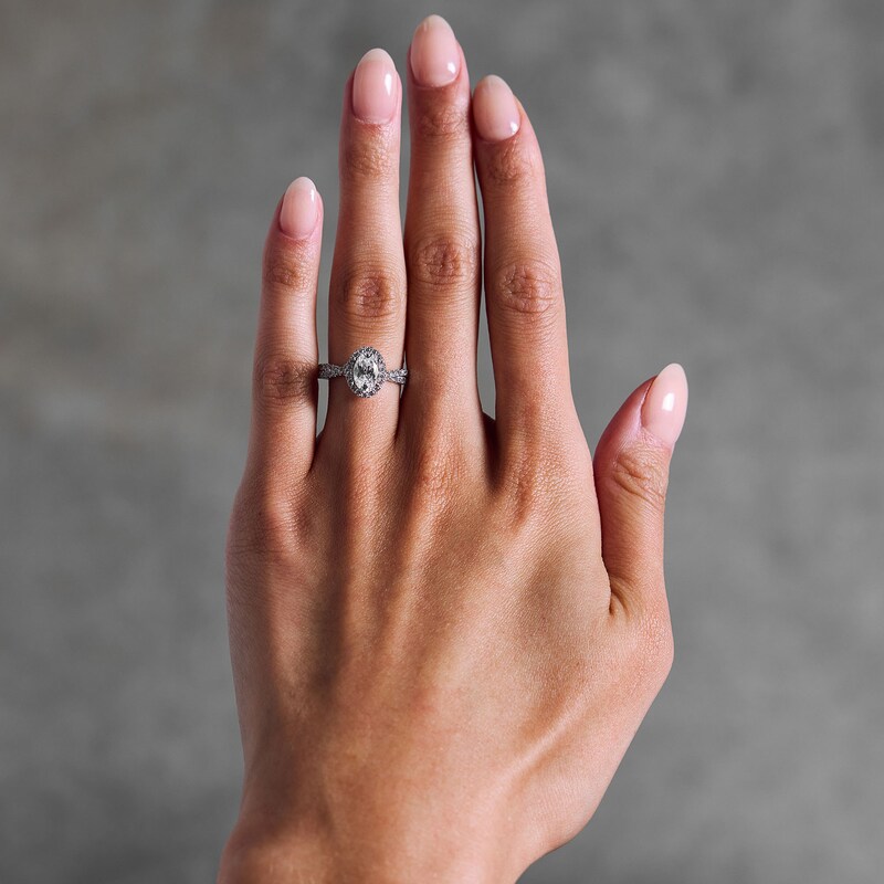 Main Image 2 of 1-3/8 CT. T.W. Oval-Cut Certified Lab-Grown Diamond Halo Ring in 14K White Gold (F/VS2)