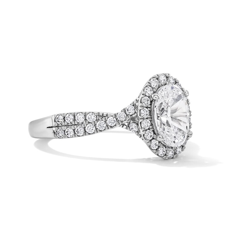 Main Image 4 of 1-3/8 CT. T.W. Oval-Cut Certified Lab-Grown Diamond Halo Ring in 14K White Gold (F/VS2)