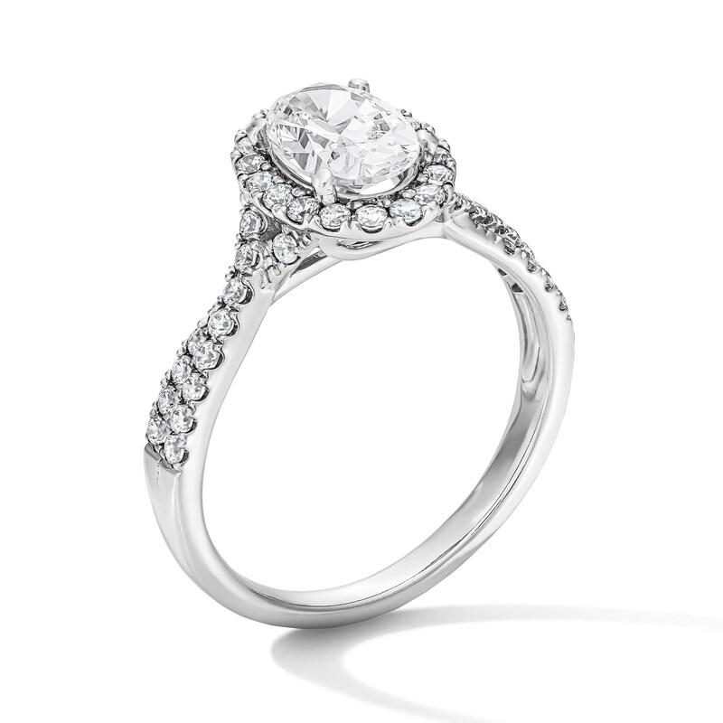 Main Image 5 of 1-3/8 CT. T.W. Oval-Cut Certified Lab-Grown Diamond Halo Ring in 14K White Gold (F/VS2)