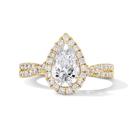 1-3/8 CT. T.W. Oval-Cut Certified Lab-Grown Diamond Halo Ring in 14K Yellow Gold (F/VS2)