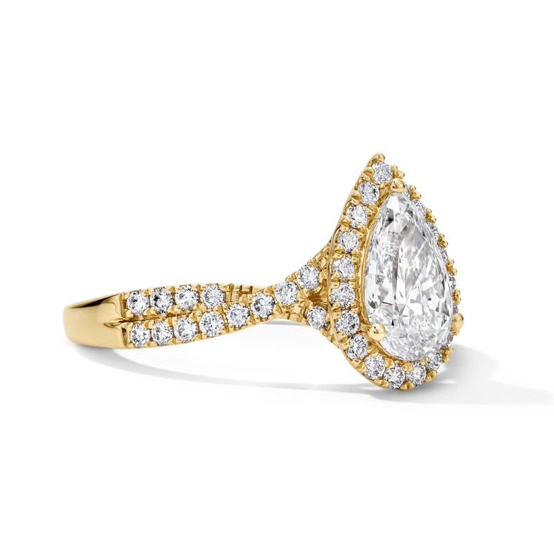 Main Image 4 of 1-3/8 CT. T.W. Oval-Cut Certified Lab-Grown Diamond Halo Ring in 14K Yellow Gold (F/VS2)
