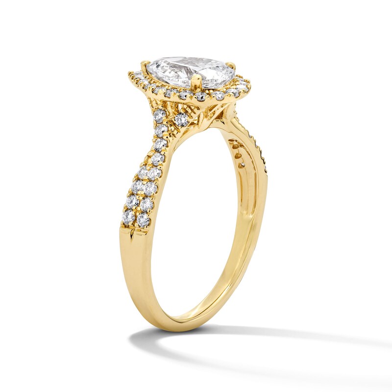 Main Image 5 of 1-3/8 CT. T.W. Oval-Cut Certified Lab-Grown Diamond Halo Ring in 14K Yellow Gold (F/VS2)