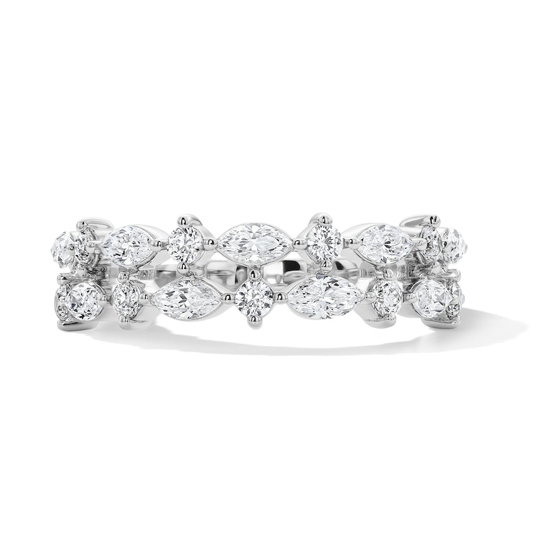 Main Image 1 of 3/8 CT. T.W. Marquise-Cut and Round Certified Lab-Grown Diamond Two-Row Anniversary Band in 14K White Gold (F/VS2)
