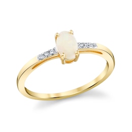 Oval Opal and 1/20 CT. T.W. Diamond Slender Shank Fashion Ring in 14K Gold
