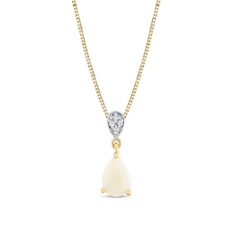 Pear-Shaped Opal and Diamond-Accent Drop Necklace in 14K Gold