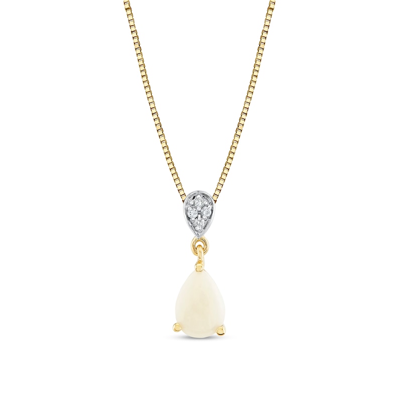 Main Image 1 of Pear-Shaped Opal and Diamond-Accent Drop Necklace in 14K Gold
