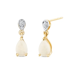 Pear -Shaped Opal and Diamond-Accent Drop Earrings in 14K Gold