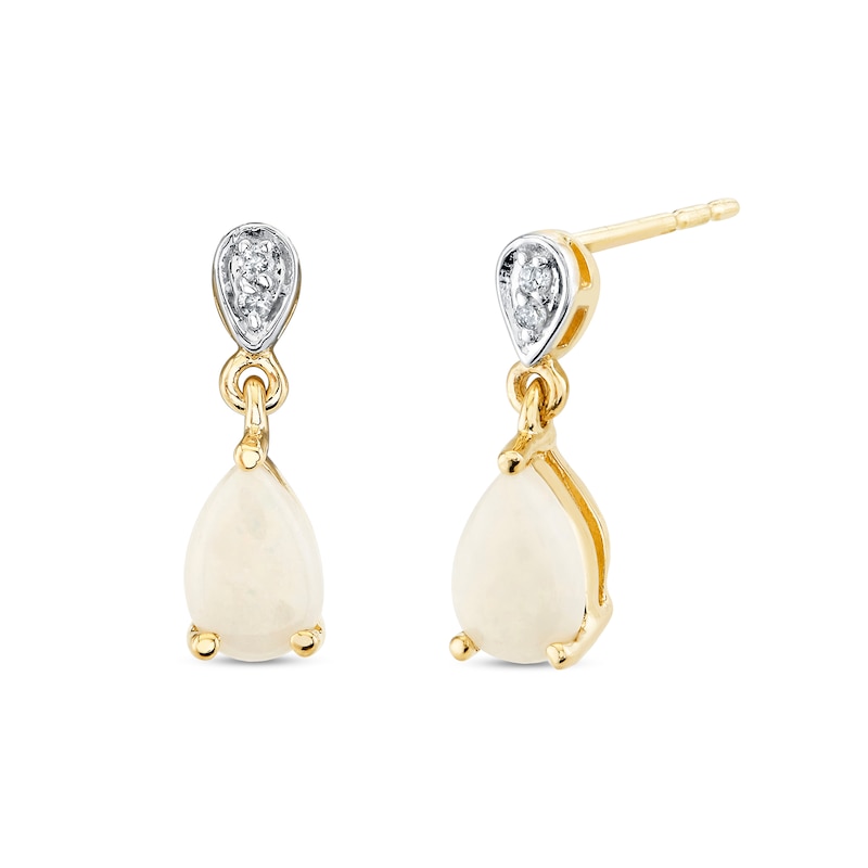 Main Image 1 of Pear -Shaped Opal and Diamond-Accent Drop Earrings in 14K Gold