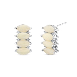 East-West Marquise-Cut Opal and 1/10 CT. T.W. Diamond Earrings in 14K White Gold