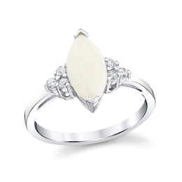 Marquise-Cut Opal and 1/6 CT. T.W. Diamond Ring in 14K White Gold