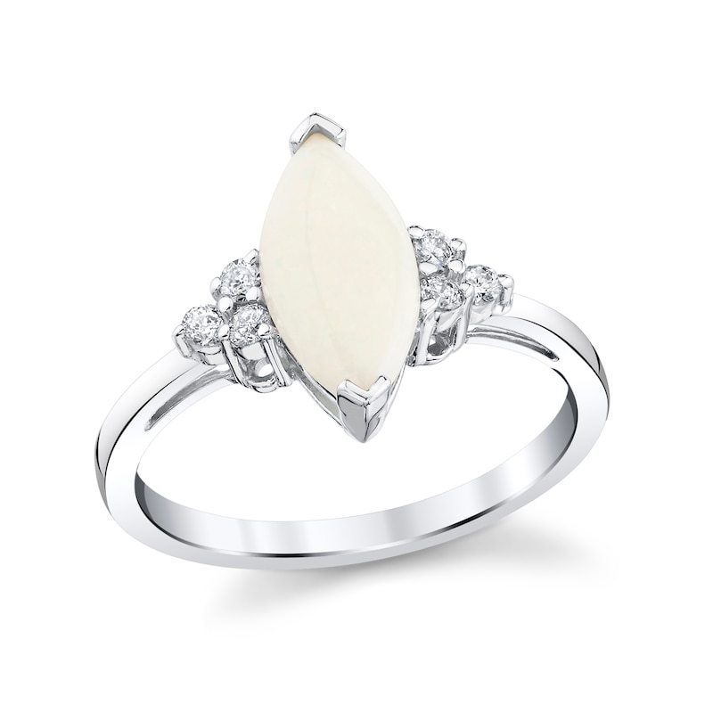 Main Image 1 of Marquise-Cut Opal and 1/6 CT. T.W. Diamond Ring in 14K White Gold