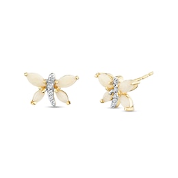 Marquise-Cut Opal and 1/20 CT. T.W. Diamond Dragonfly Stud Earrings in 14K Gold