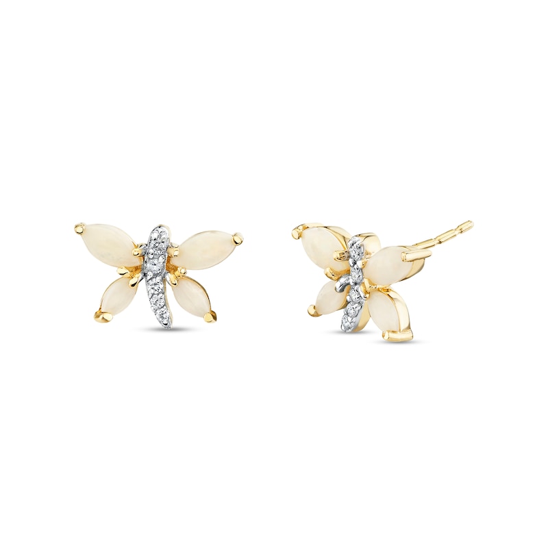 Main Image 1 of Marquise-Cut Opal and 1/20 CT. T.W. Diamond Dragonfly Stud Earrings in 14K Gold