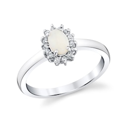 Oval Opal and 1/8 CT. T.W. Diamond Sunburst Ring in 10K White Gold