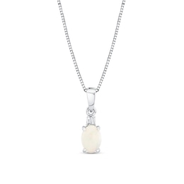 Oval Opal and Baguette-Cut Diamond-Accent Pendant in 10K White Gold