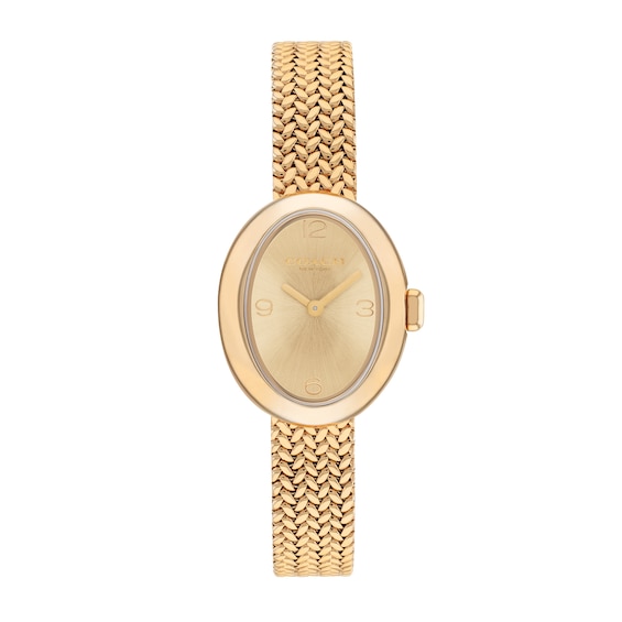 Ladies' Coach Sammy Gold-Tone IP Watch with Gold-Tone Oval Dial and Mesh Band (Model: 14504567)