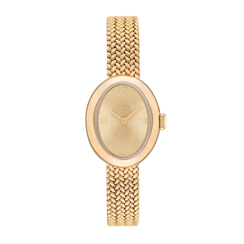 Main Image 1 of Ladies' Coach Sammy Gold-Tone IP Watch with Gold-Tone Oval Dial and Mesh Band (Model: 14504567)