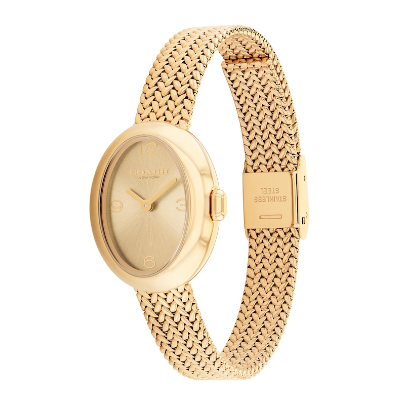 Main Image 2 of Ladies' Coach Sammy Gold-Tone IP Watch with Gold-Tone Oval Dial and Mesh Band (Model: 14504567)