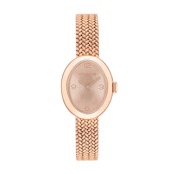 Ladies' Coach Sammy Rose-Tone IP Watch with Rose-Tone Oval Dial and Mesh Band (Model: 14504568)