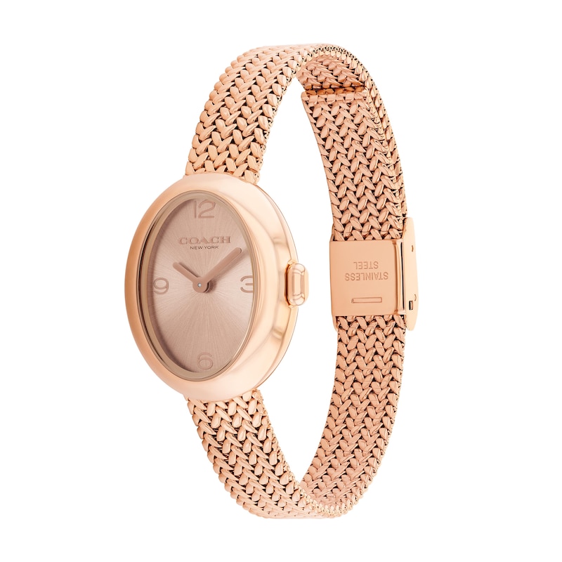 Main Image 2 of Ladies' Coach Sammy Rose-Tone IP Watch with Rose-Tone Oval Dial and Mesh Band (Model: 14504568)
