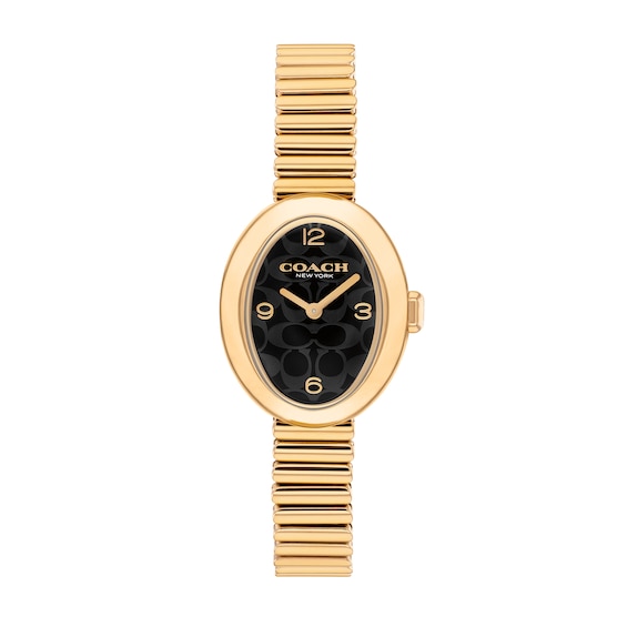 Ladies' Coach Sammy Gold-Tone IP Watch with Black Oval Dial and Expander Bracelet (Model: 14504571)